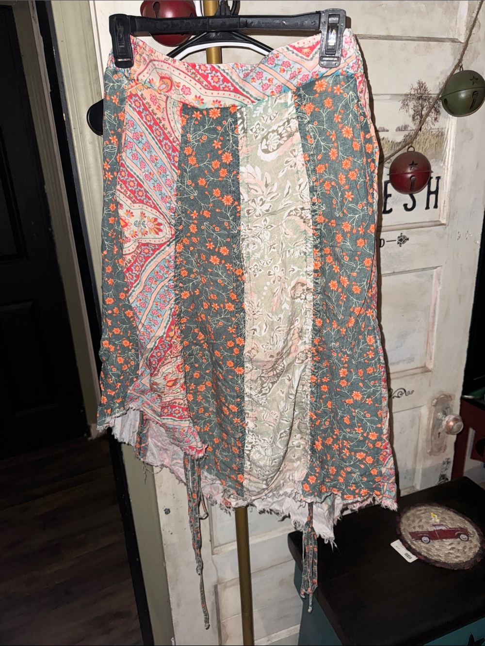 Oli & Hali Patchwork A-Line Midi Skirt in Green, Pink & Cream - Picture 6 of 6